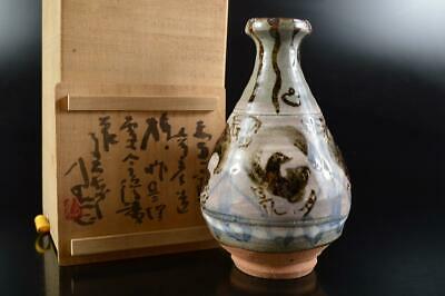 L2738: Japan Kiyomizu-ware Flower Poetry Flower Vase Ikebana, Auto W/signed Box