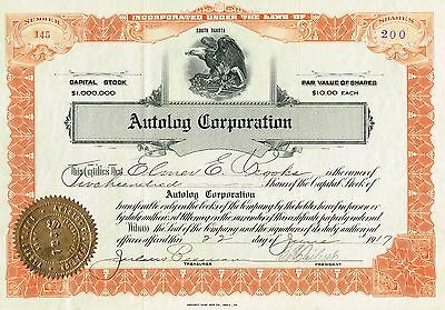 USA AUTOLOG CORPORATION stock certificate 1917