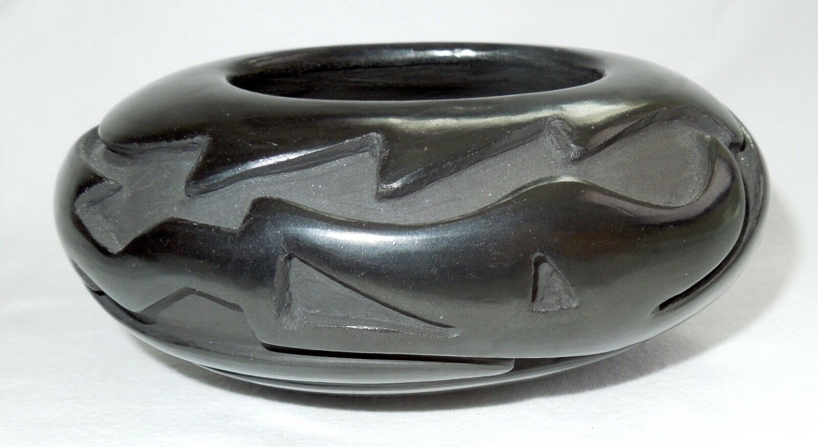 Denise Chavarria Santa Clara Pottery Black Oval *carved Avanyu* Free Shipping*