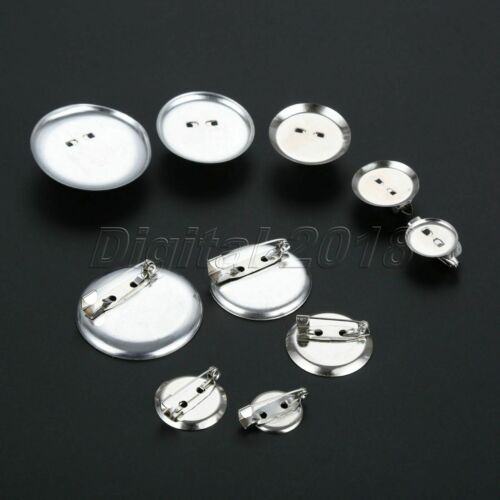 15/19/24/30/36mm Round Brooch Base Alloy Cabochon Blanks Trays With Pins 25Pcs