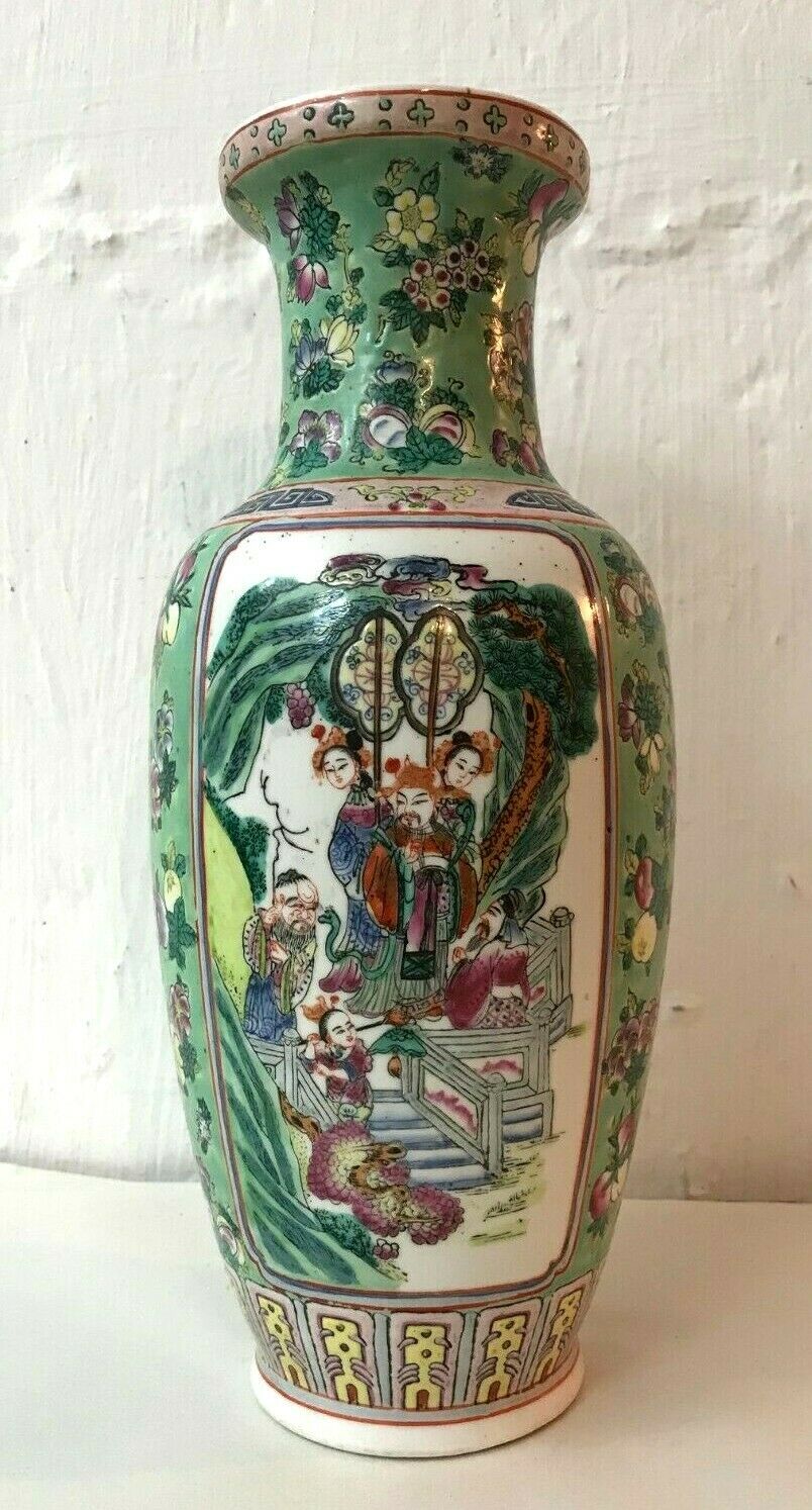 Antique Japanese Export Vase / Lamp 14-3/4" High